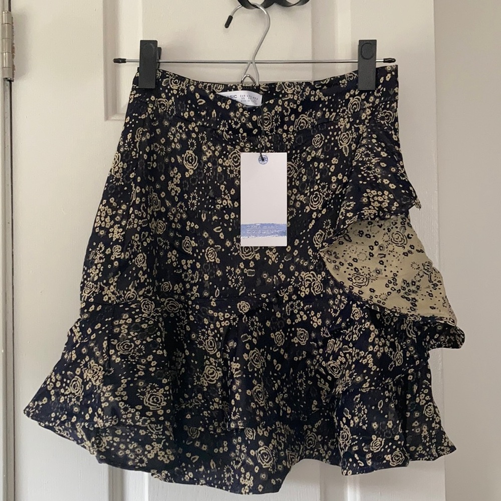 Zara Basic Z1975 Denim Ruffled Skirt XS